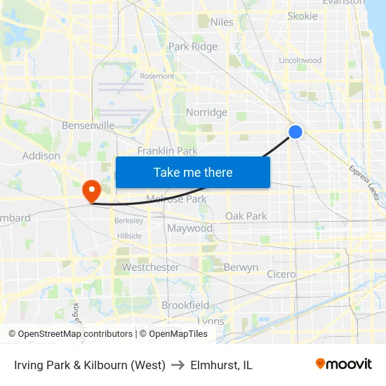 Irving Park & Kilbourn (West) to Elmhurst, IL map