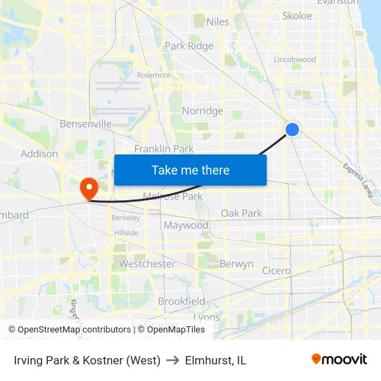 Irving Park & Kostner (West) to Elmhurst, IL map