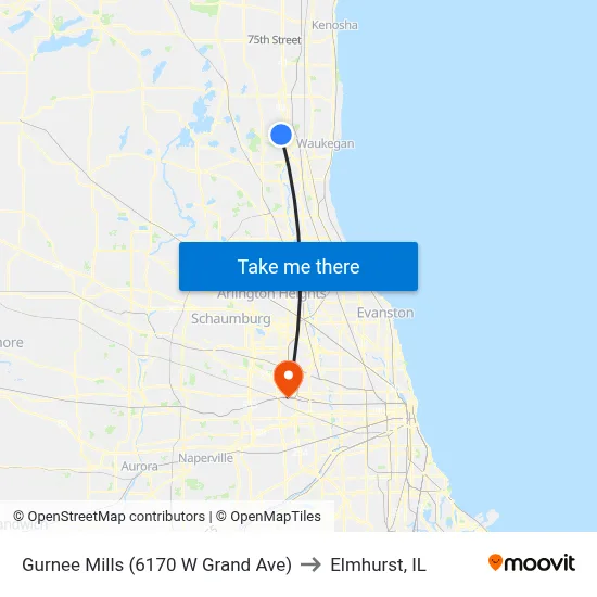 Gurnee Mills (6170 W Grand Ave) to Elmhurst, IL map