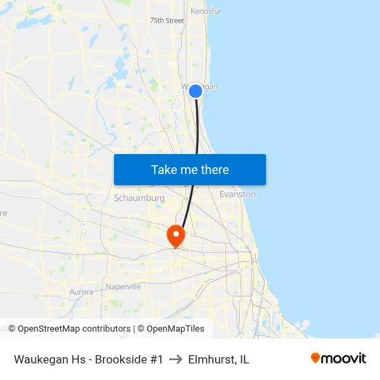 Waukegan Hs - Brookside #1 to Elmhurst, IL map