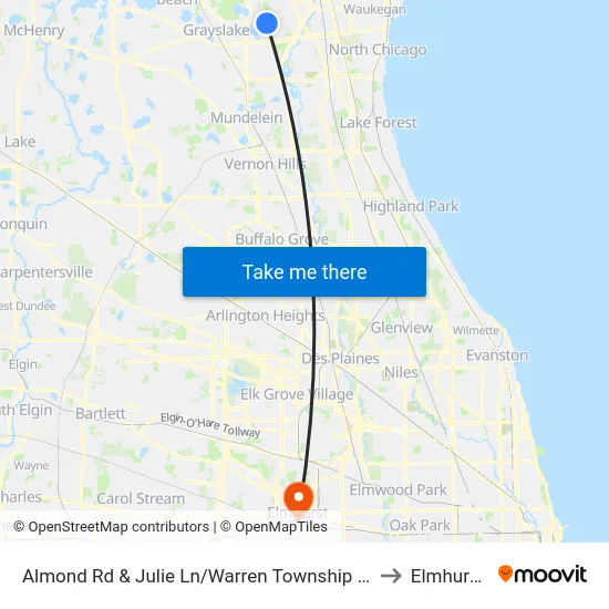Almond Rd & Julie Ln/Warren Township High School to Elmhurst, IL map