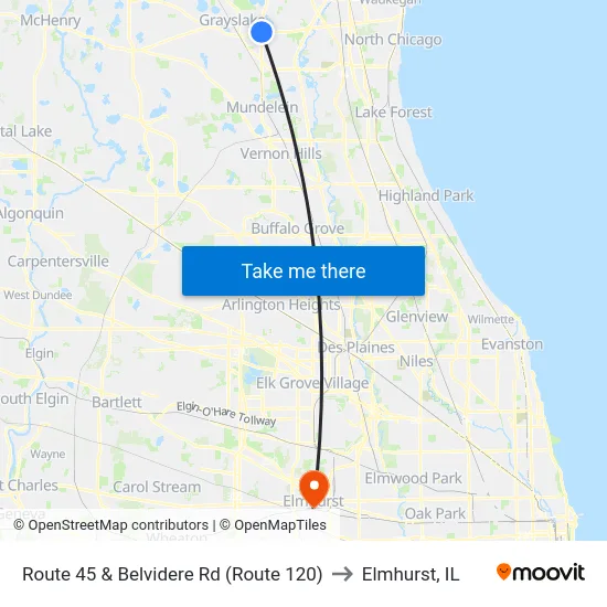 Route 45 & Belvidere Rd (Route 120) to Elmhurst, IL map