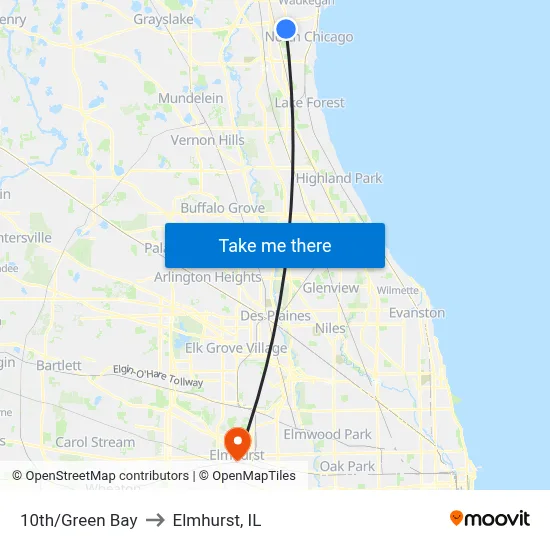 10th/Green Bay to Elmhurst, IL map