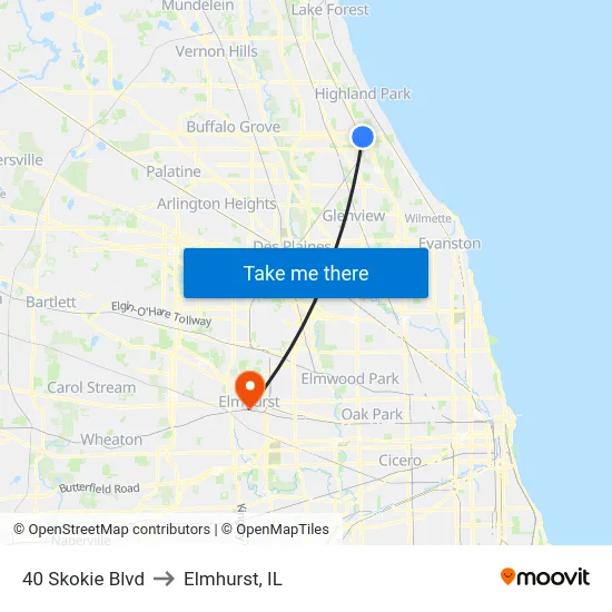 40 Skokie Blvd to Elmhurst, IL map