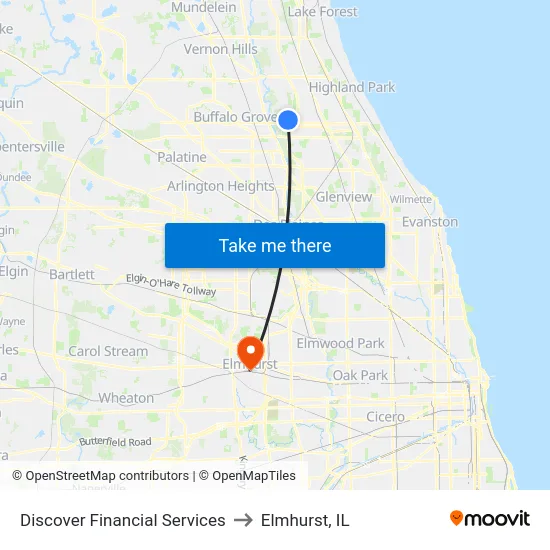 Discover Financial Services to Elmhurst, IL map