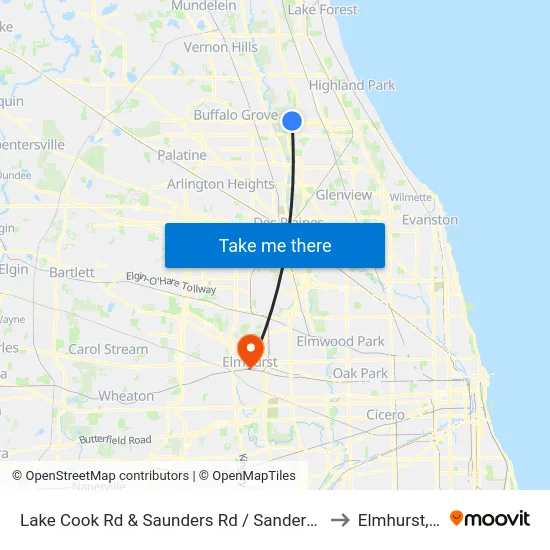 Lake Cook Rd & Saunders Rd / Sanders Rd to Elmhurst, IL map