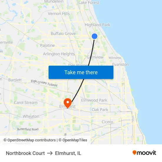 Northbrook Court to Elmhurst, IL map