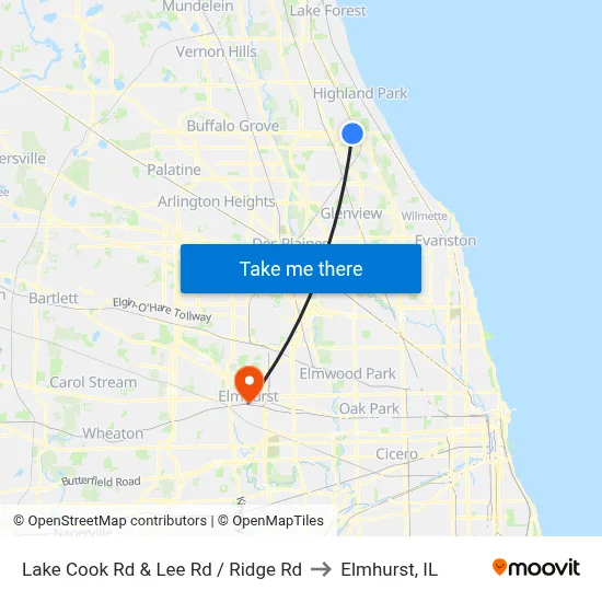 Lake Cook Rd & Lee Rd / Ridge Rd to Elmhurst, IL map