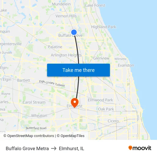Buffalo Grove Metra to Elmhurst, IL map