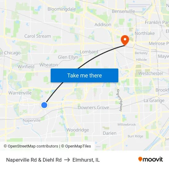 Naperville Rd & Diehl Rd to Elmhurst, IL map