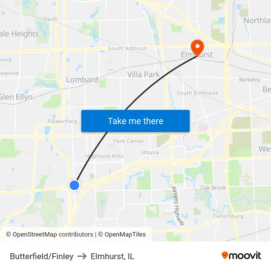 Butterfield/Finley to Elmhurst, IL map