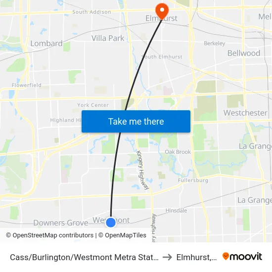 Cass/Burlington/Westmont Metra Station to Elmhurst, IL map