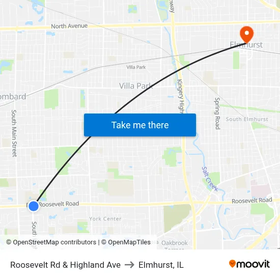 Roosevelt Rd & Highland Ave to Elmhurst, IL map