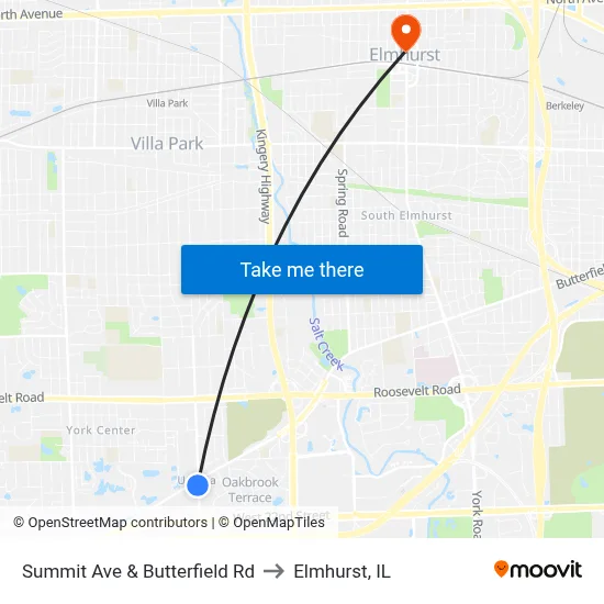 Summit Ave & Butterfield Rd to Elmhurst, IL map
