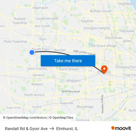 Randall Rd & Gyorr Ave to Elmhurst, IL map