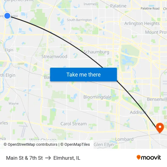Main St & 7th St to Elmhurst, IL map