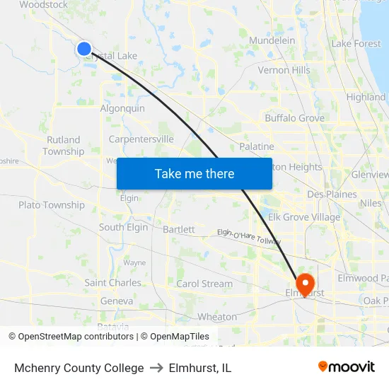 Mchenry County College to Elmhurst, IL map