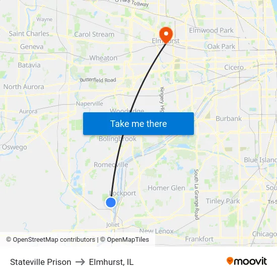 Stateville Prison to Elmhurst, IL map