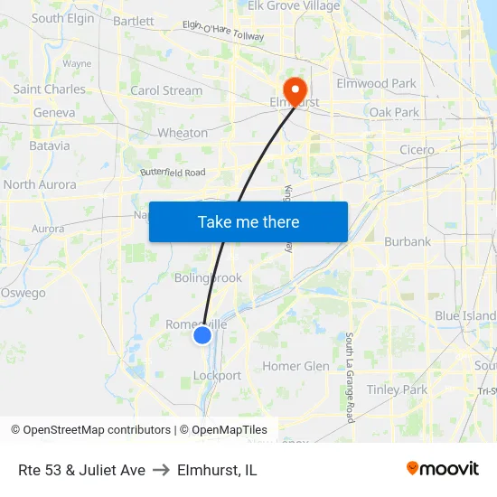 Rte 53 & Juliet Ave to Elmhurst, IL map