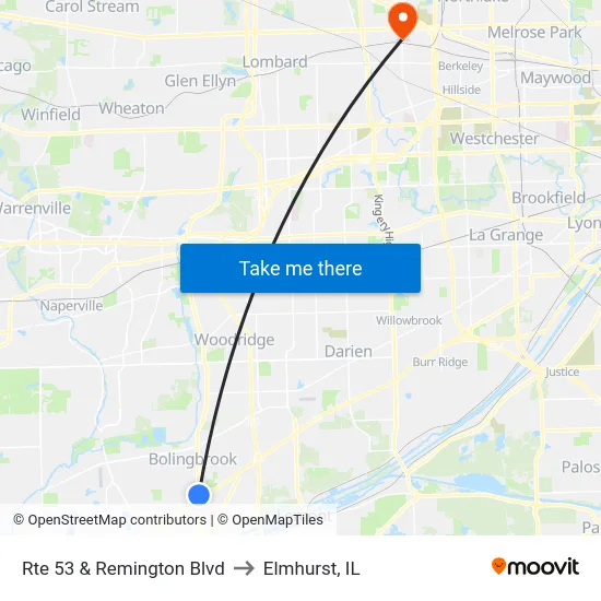 Rte 53 & Remington Blvd to Elmhurst, IL map