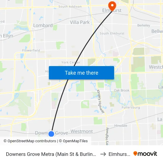 Downers Grove Metra (Main St & Burlington Ave) to Elmhurst, IL map