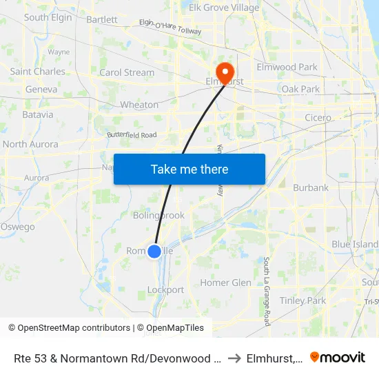 Rte 53 & Normantown Rd/Devonwood Ave to Elmhurst, IL map