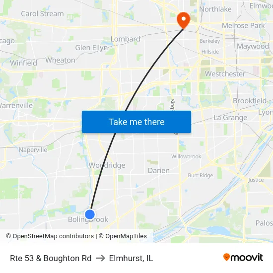 Rte 53 & Boughton Rd to Elmhurst, IL map