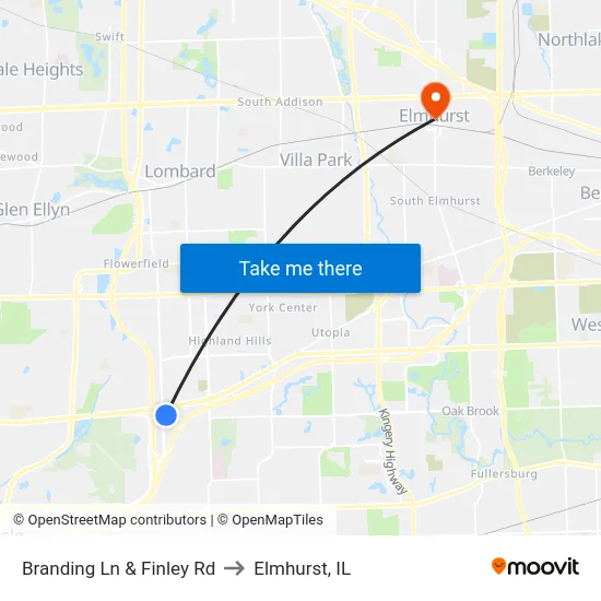 Branding Ln & Finley Rd to Elmhurst, IL map