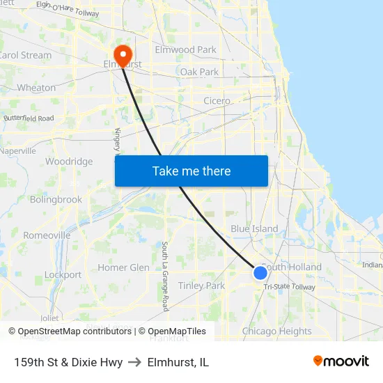 159th St & Dixie Hwy to Elmhurst, IL map