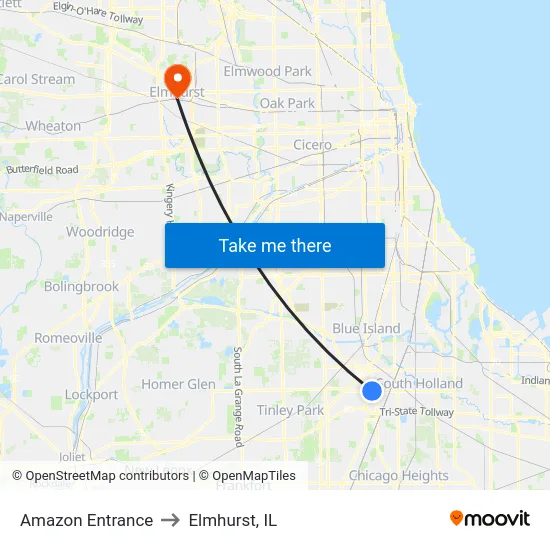 Amazon Entrance to Elmhurst, IL map