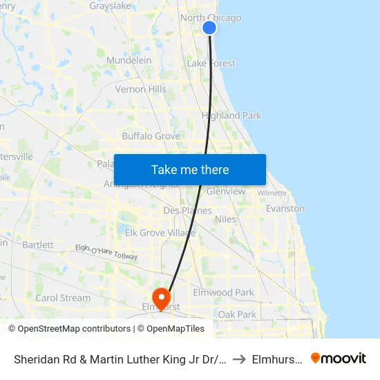 Sheridan Rd & Martin Luther King Jr Dr/22nd St to Elmhurst, IL map