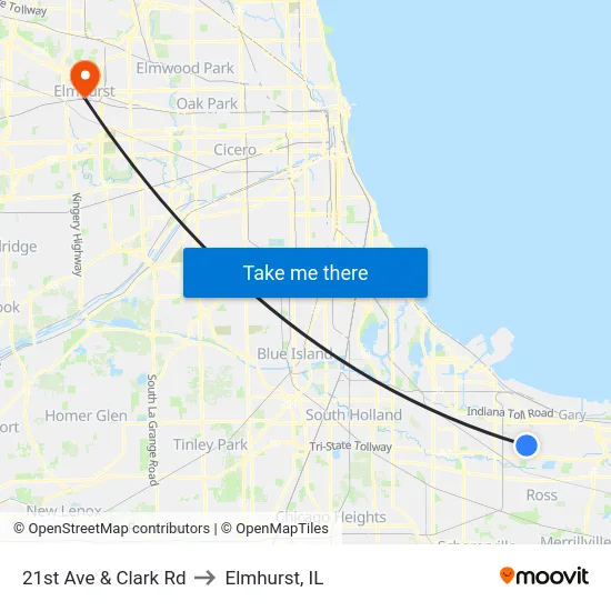 21st Ave & Clark Rd to Elmhurst, IL map