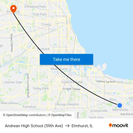 Andrean High School (59th Ave) to Elmhurst, IL map