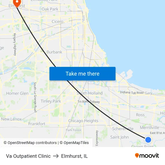 Va Outpatient Clinic to Elmhurst, IL map