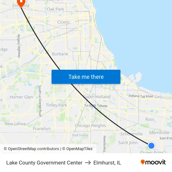 Lake County Government Center to Elmhurst, IL map
