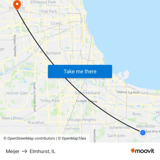 Meijer to Elmhurst, IL map