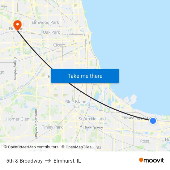 5th & Broadway to Elmhurst, IL map