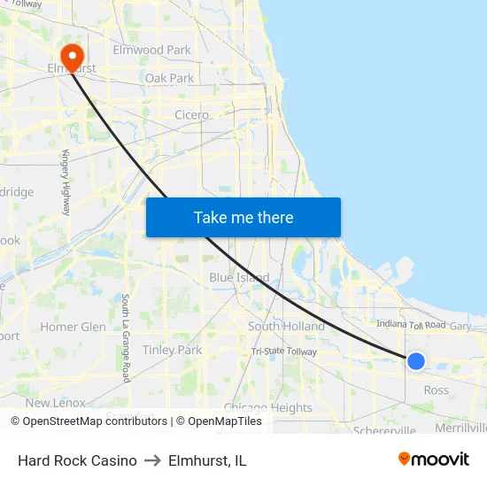 Hard Rock Casino to Elmhurst, IL map