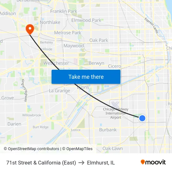 71st Street & California (East) to Elmhurst, IL map