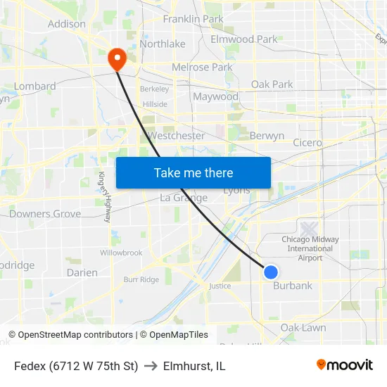 Fedex (6712 W 75th St) to Elmhurst, IL map