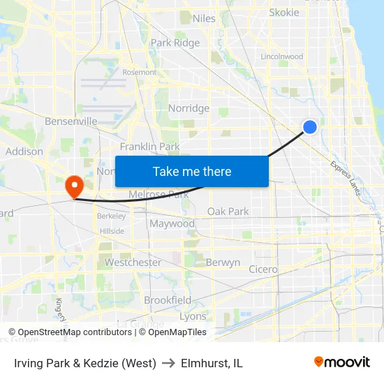Irving Park & Kedzie (West) to Elmhurst, IL map