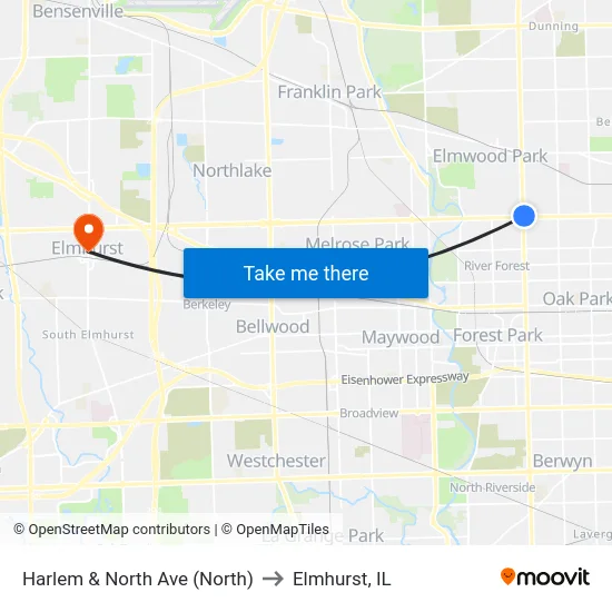 Harlem & North Ave (North) to Elmhurst, IL map