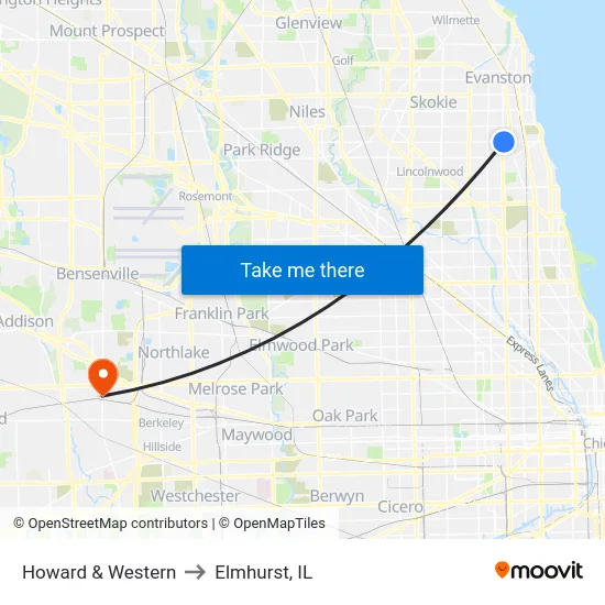 Howard & Western to Elmhurst, IL map