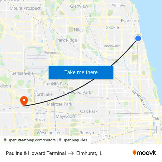 Paulina & Howard Terminal to Elmhurst, IL map