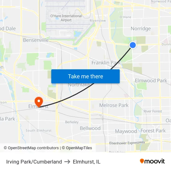 Irving Park/Cumberland to Elmhurst, IL map