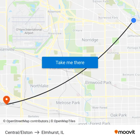 Central/Elston to Elmhurst, IL map