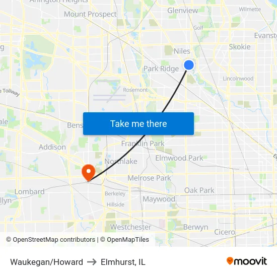 Waukegan/Howard to Elmhurst, IL map