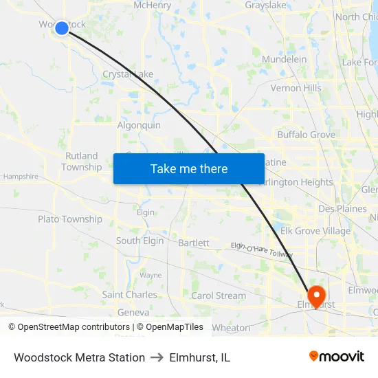 Woodstock Metra Station to Elmhurst, IL map