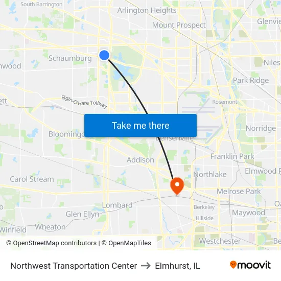 Northwest Transportation Center to Elmhurst, IL map