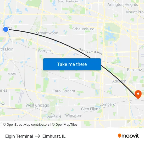 Elgin Terminal to Elmhurst, IL map